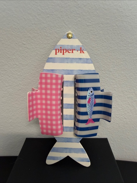 Piper K Accessories - Piper K | Pink Gingham & Sardine Coastal Summer Hair Clips 🩷🐟🩷